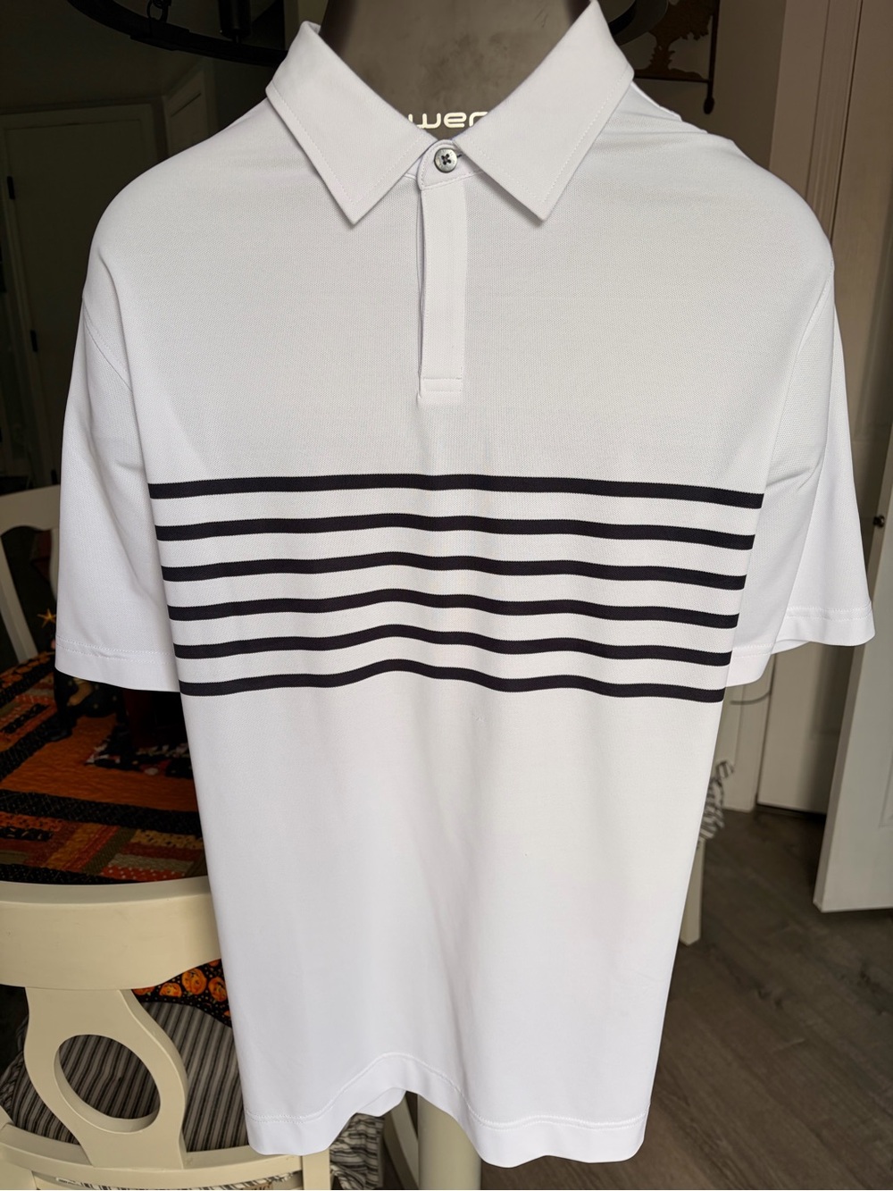 FootJoy White Polo with Black Horizontal Stripes